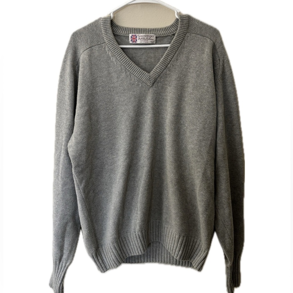 Vintage 90s Slazenger V-Neck Knit Sweater Gray Size L